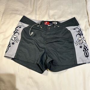 Gray and White Floral Board Shorts